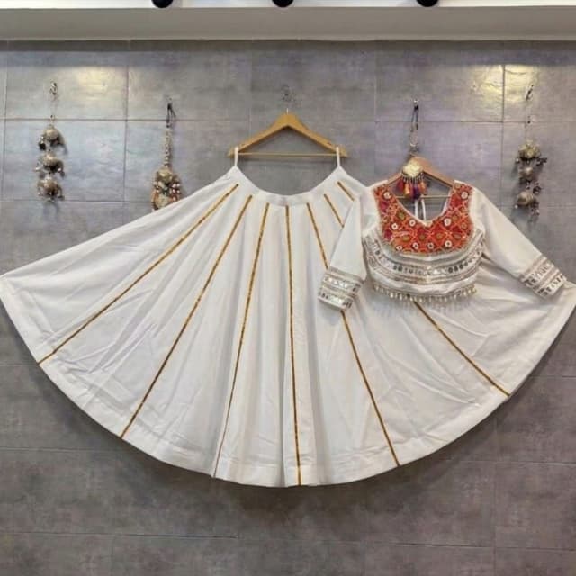White base with gold stripes and multi-color embroidery on blouse Lehenga Choli