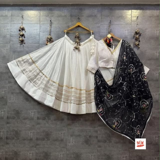 White, Black, Gold Lehenga Choli