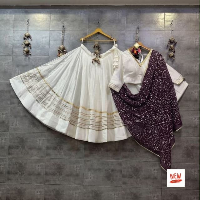 Off-white and Dark Purple/Plum Lehenga Choli