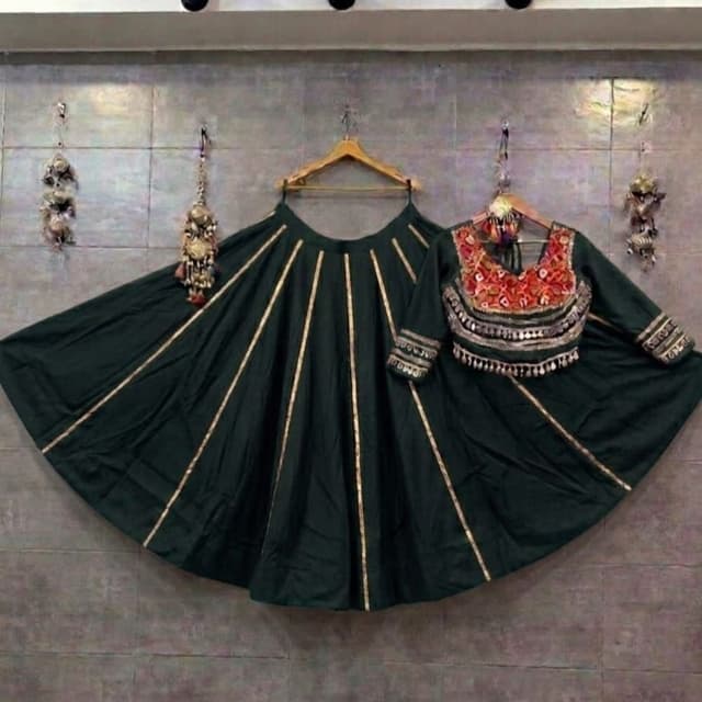 Bottle green, red, yellow, and gold Lehenga Choli