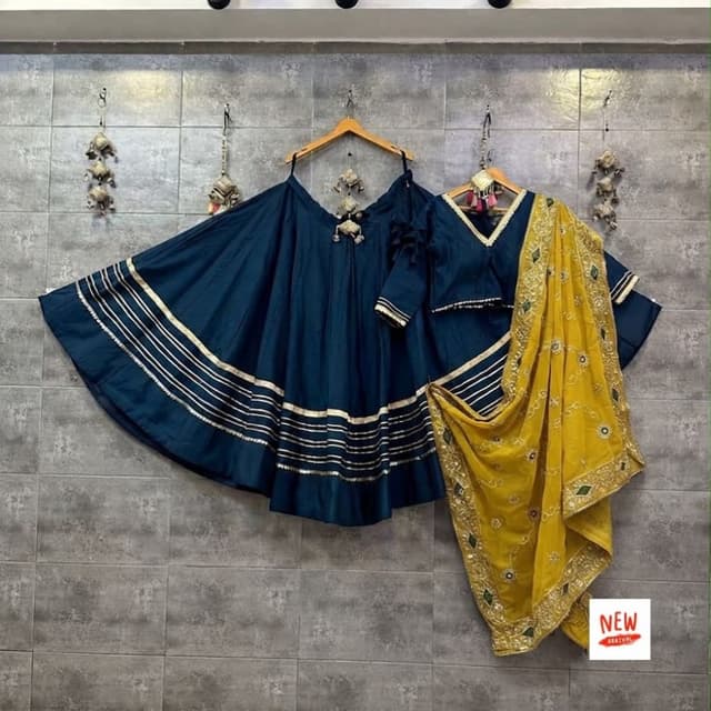 Dark blue and yellow Lehenga Choli