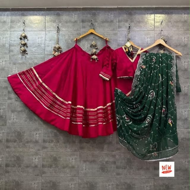 Deep Pink (Magenta) and Bottle Green Lehenga Choli