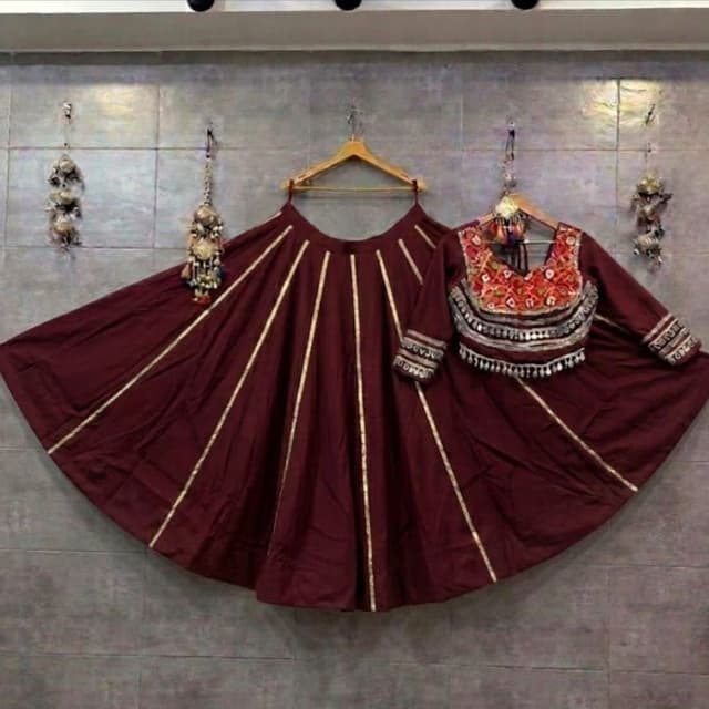 Maroon, Red, Gold, White, Multi-colored embroidery Lehenga Choli
