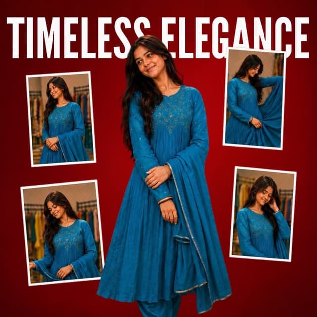 Deep blue, Royal blue with gold accents Anarkali Suit Set