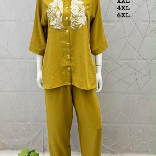Mustard Yellow base with White embroidery Co-ord Set