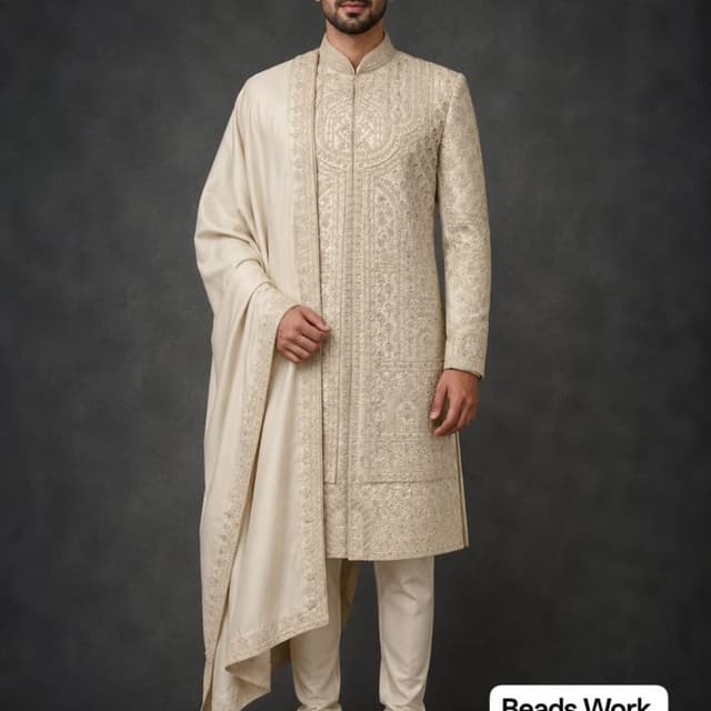 Off-white, Cream, Ivory Sherwani