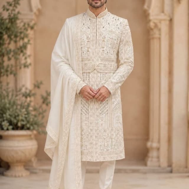 Off-white, Cream, Ivory Sherwani Set