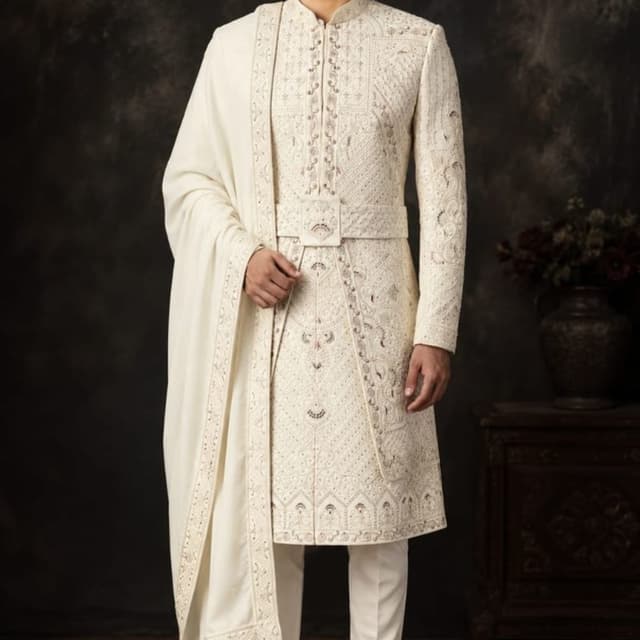 Off-white or cream Sherwani