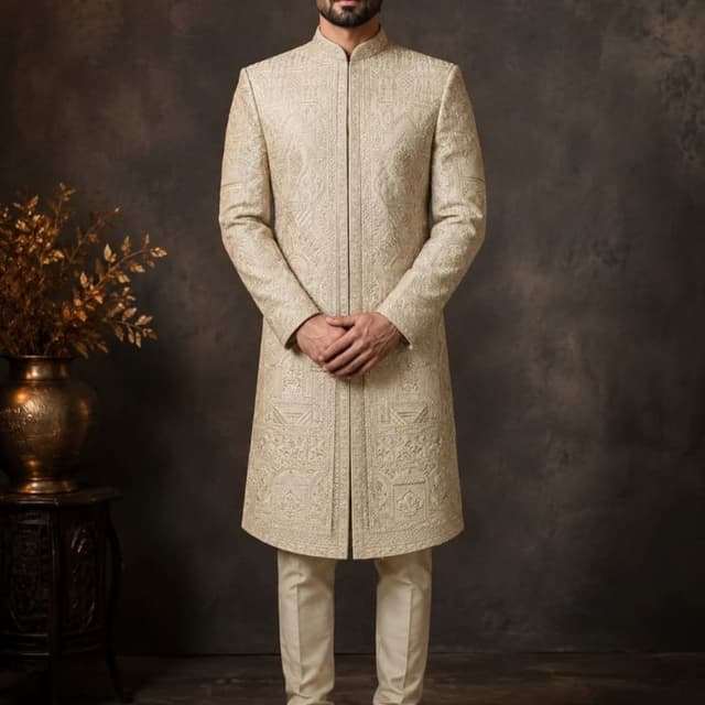 Beige, Cream, Off-white Sherwani