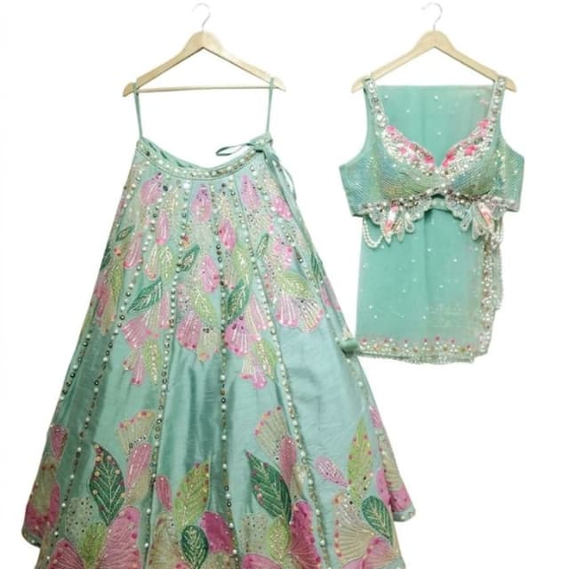 Mint Green, Pastel Pink, Lime Green, White Lehenga Choli