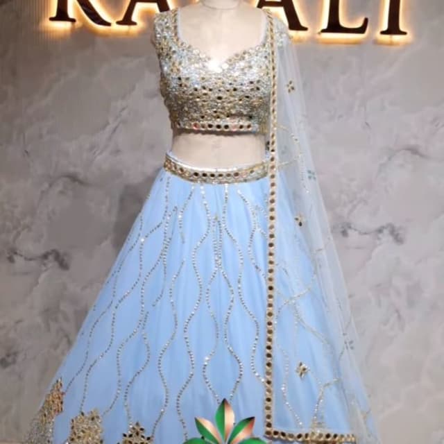 Pastel blue with gold and silver accents Lehenga Choli