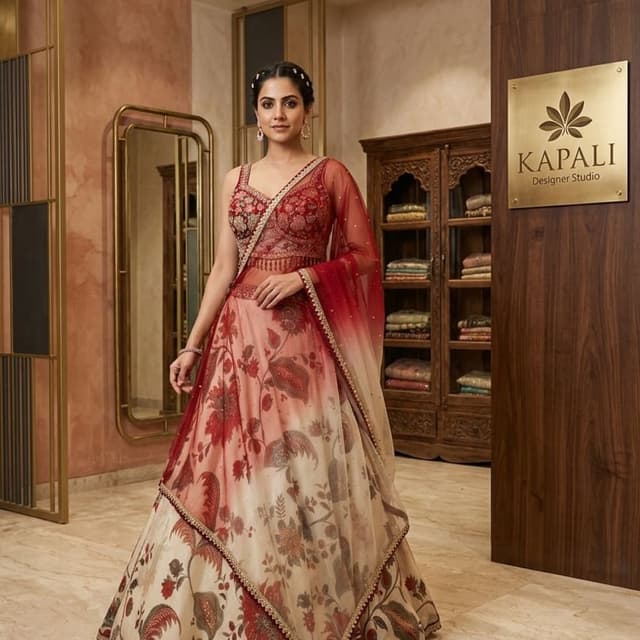 Red, Cream, Maroon, Gold Lehenga Choli