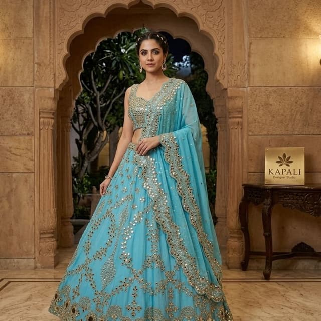 Bright sky blue with gold embellishments Lehenga Choli