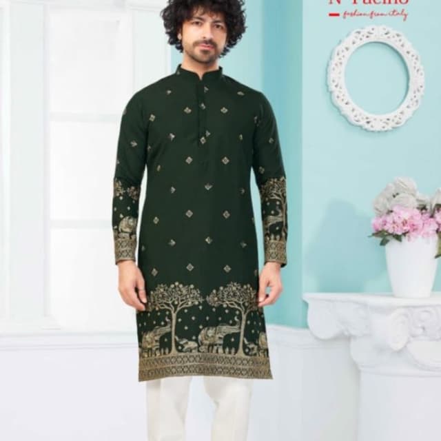Dark Green with Gold accents Kurta