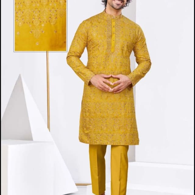 Mustard Yellow Kurta Pyjama Set