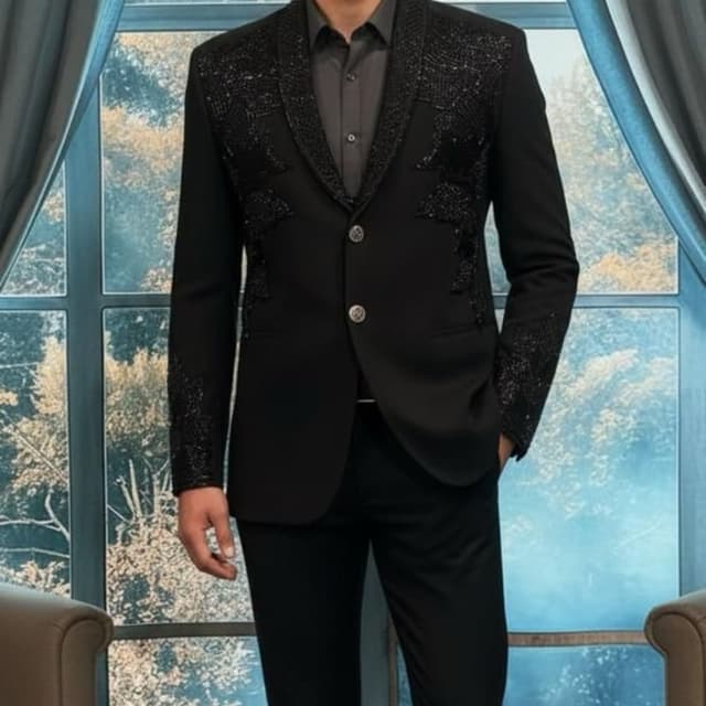 Black monochromatic with silver accents Blazer
