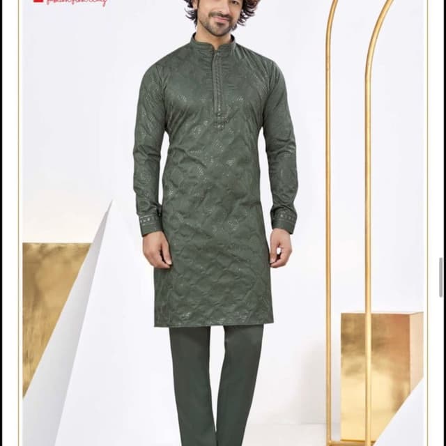 Deep Olive Green Kurta Pyjama Set