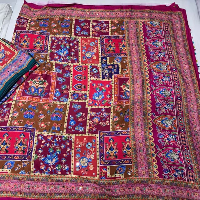 Magenta, Burgundy, Red, Brown, Blue, Green, Yellow Saree