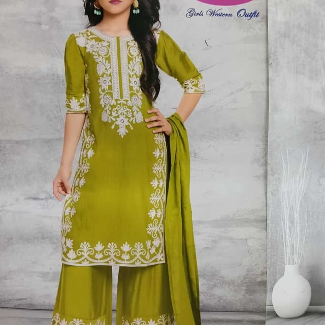 Olive Green and White Kurti with Palazzo set