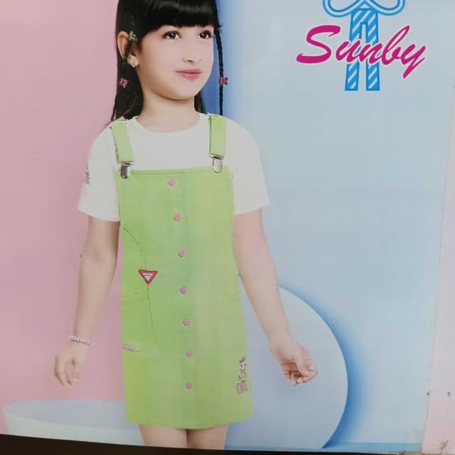 Light green, white, pink accents Pinafore dress with t-shirt