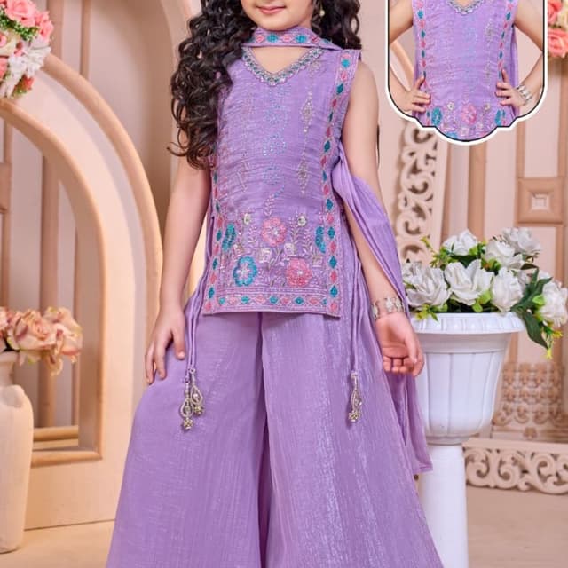 Lavender, Pink, Teal, Silver Sharara Set
