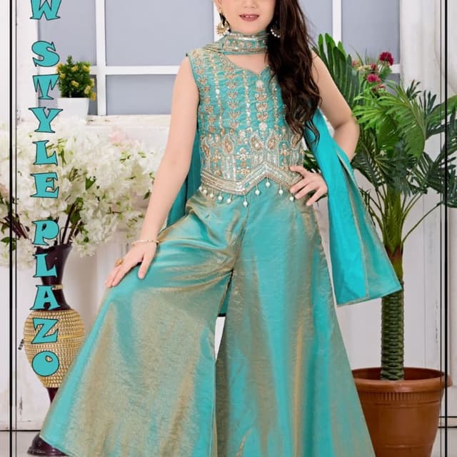 Turquoise blue, gold, silver Palazzo Suit Set