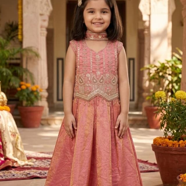 Dusty Pink and Gold Lehenga Choli set