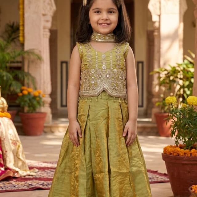 Olive Green and Gold Lehenga Choli