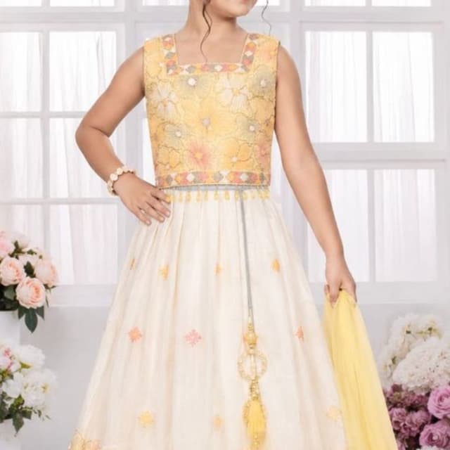 Yellow and Cream/Off-white Lehenga Choli