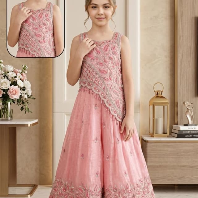 Soft pink, light rose, silver Lehenga Choli with flared bottoms