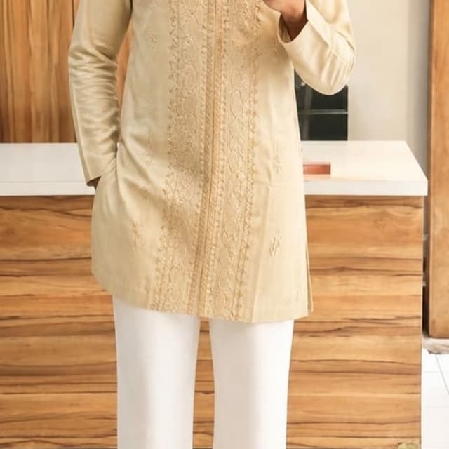 Beige/Cream Kurta with White Trousers Kurta with Trousers