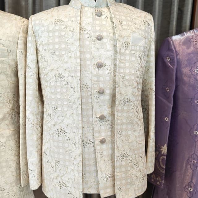 Off-white, Cream, and Gold Jodhpuri / Bandhgala Jacket