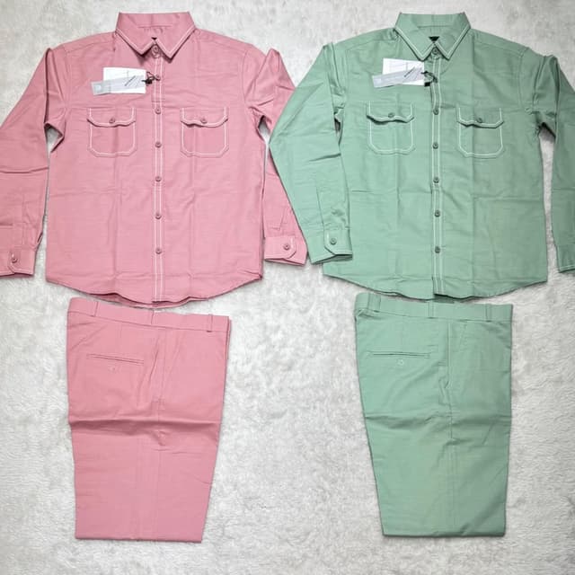 Pastel Pink and Pastel Green Shirt and Trouser Set