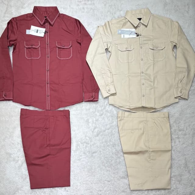 Maroon and Beige Shirt and Trouser Set