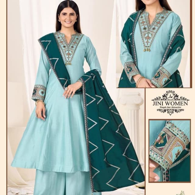 Light Blue and Dark Teal Kurta Set with Palazzo and Dupatta