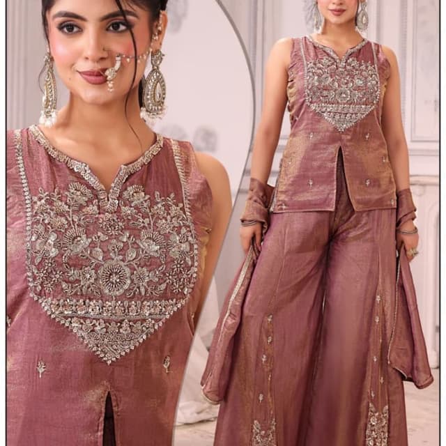 Mauve, Dusty Rose, Metallic Gold undertones Kurta and Palazzo set