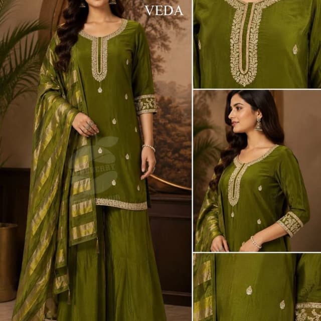 Olive Green and Gold Sharara Set