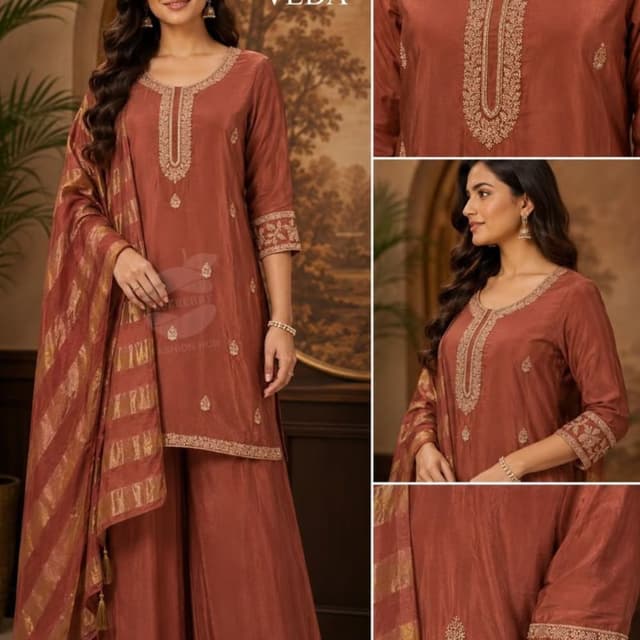 Rust brown, Copper, Gold Salwar Suit Set