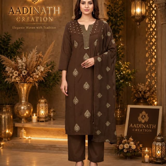 Dark brown base with gold embroidery Salwar Kameez set