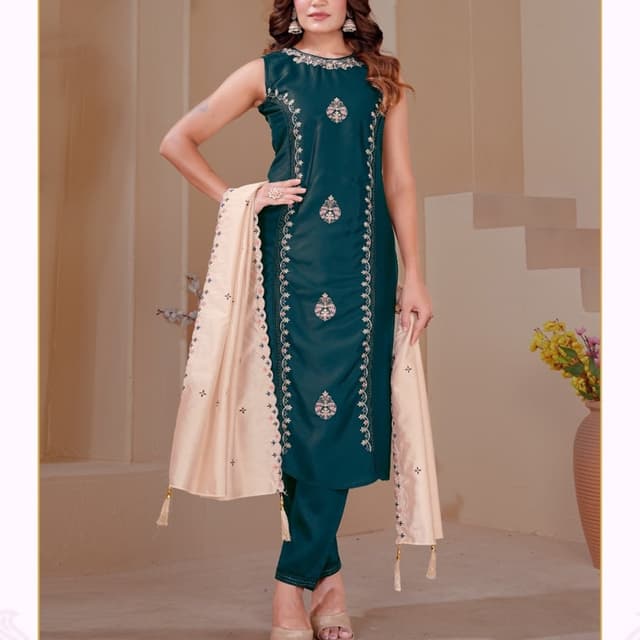 Deep teal and champagne beige Salwar Suit Set