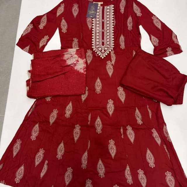 Deep Red, Off-white Kurta Set