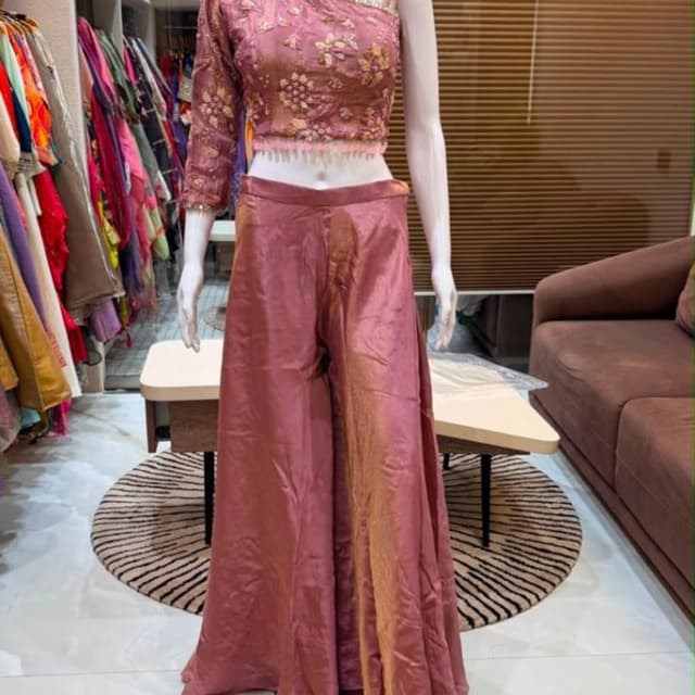Dusty Rose or Mauve Crop Top and Wide-leg Pant Set