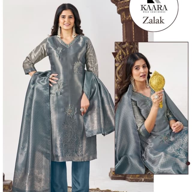 Grey, Blue, Teal Salwar Kameez Set