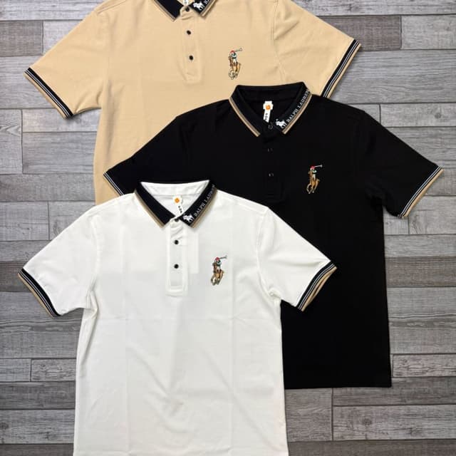 Black, White, Beige, with contrast collar detailing Polo Shirt