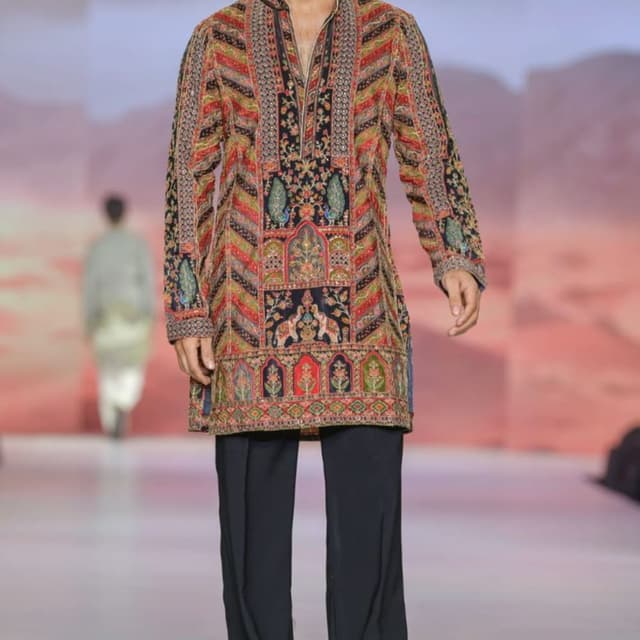 Multi-colored with black, red, gold, green, and deep blue Kurta