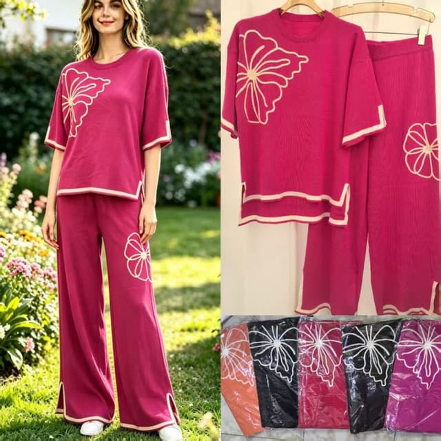 Magenta and Cream Co-ord set (Top and Pants)