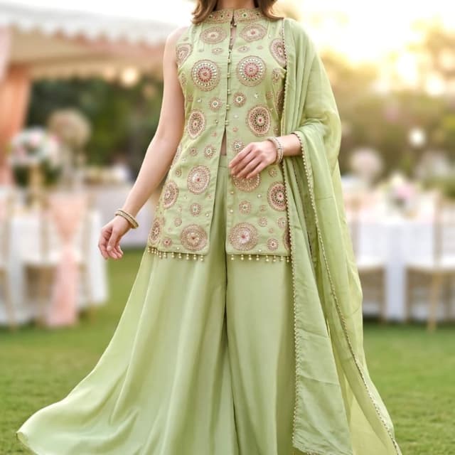 Pista Green Kurta and Palazzo set with Dupatta
