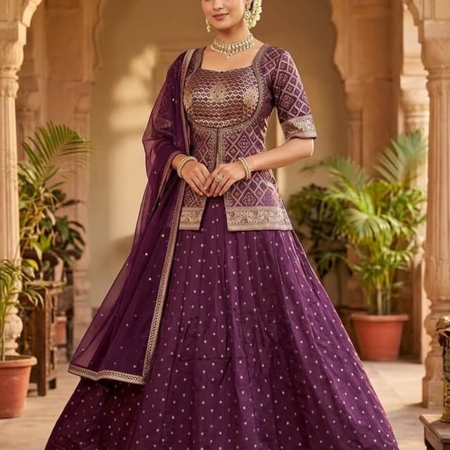Deep purple with gold accents Lehenga Choli