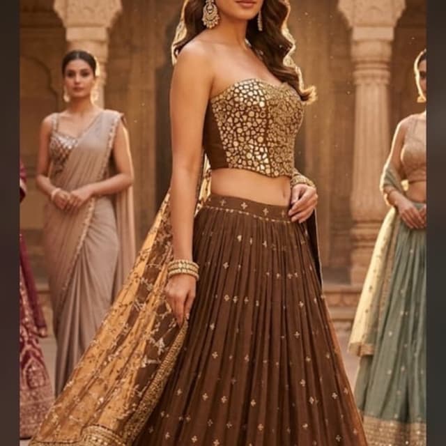 Brown and Gold Lehenga Choli