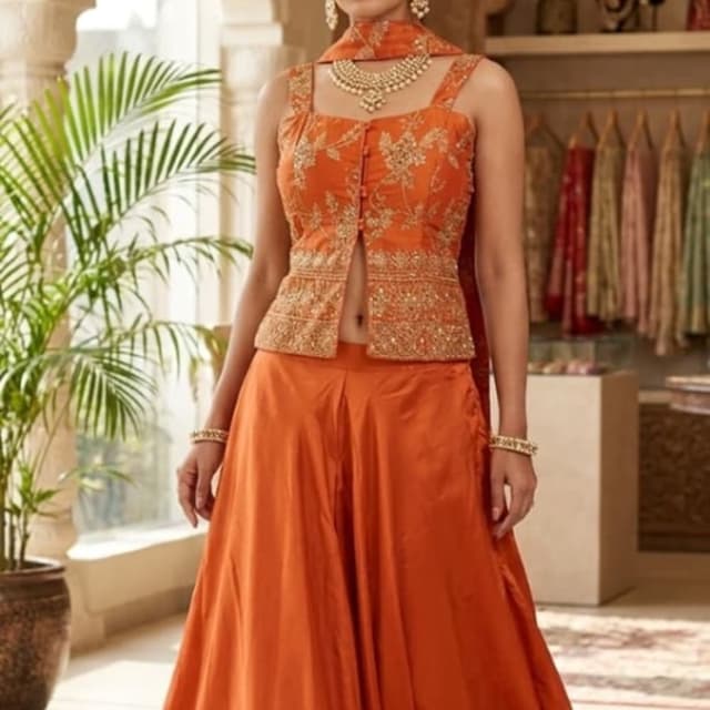 Burnt Orange Lehenga Choli with Peplum Top